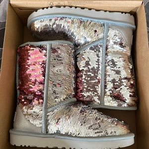 Ugg boots. Classic shirt sequin Silver- reversible to multiple shades of pink.